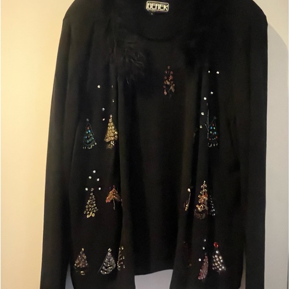 2 Pc Elegant Berek Christmas Knit Cardigan & Matching Tee w Bejeweled Trees L - Picture 11 of 11